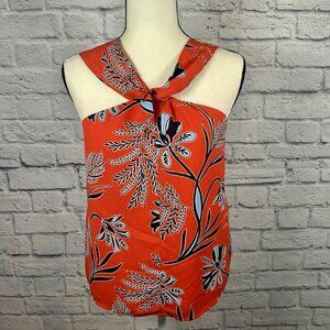 Banana Republic XS Red Floral Twist Halter Sleeveless Blouse